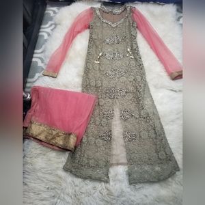Women Embroidery Transparent  Dress with Scarf